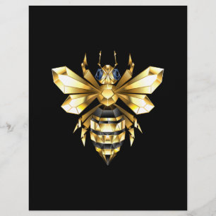 Faux Gold Foil Logo Bee Polygonal on Black Letterhead