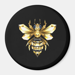Faux Gold Foil Logo Bee Polygonal on Black Magnet