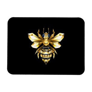 Faux Gold Foil Logo Bee Polygonal on Black Magnet