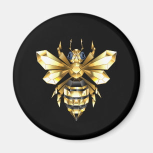 Faux Gold Foil Logo Bee Polygonal on Black Magnet