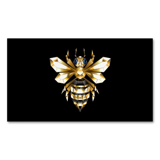 Faux Gold Foil Logo Bee Polygonal on Black Magnetic Business Card (Front)