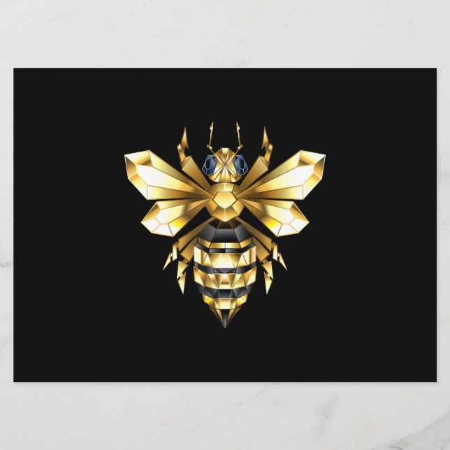 Faux Gold Foil Logo Bee Polygonal on Black Menu (Front)