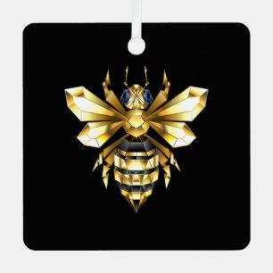 Faux Gold Foil Logo Bee Polygonal on Black Metal Ornament