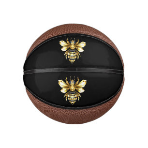 Faux Gold Foil Logo Bee Polygonal on Black Mini Basketball