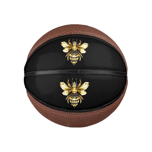 Faux Gold Foil Logo Bee Polygonal on Black Mini Basketball (Front)