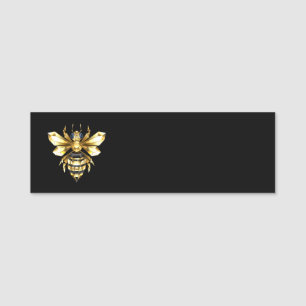Faux Gold Foil Logo Bee Polygonal on Black Name Tag
