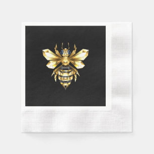Faux Gold Foil Logo Bee Polygonal on Black Napkin