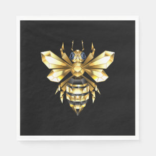 Faux Gold Foil Logo Bee Polygonal on Black Napkin