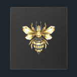 Faux Gold Foil Logo Bee Polygonal on Black Notepad<br><div class="desc">Gold,  jewellery,  polygonal bee with golden sparkling wings on black background. Polygonal style animal.Golden bee.</div>