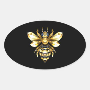 Faux Gold Foil Logo Bee Polygonal on Black Oval Sticker