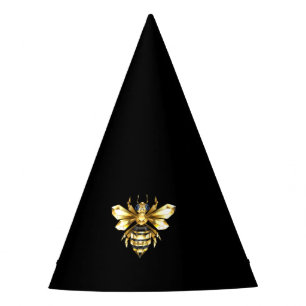 Faux Gold Foil Logo Bee Polygonal on Black Party Hat