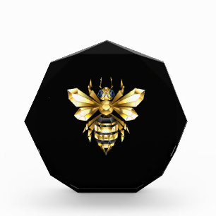 Faux Gold Foil Logo Bee Polygonal on Black Photo Block
