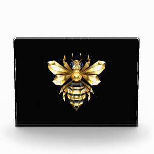 Faux Gold Foil Logo Bee Polygonal on Black Photo Block