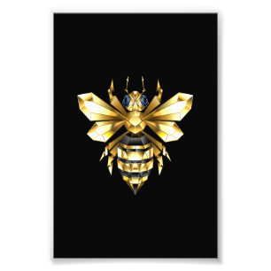 Faux Gold Foil Logo Bee Polygonal on Black Photo Print