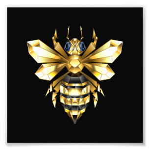 Faux Gold Foil Logo Bee Polygonal on Black Photo Print