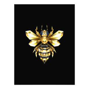 Faux Gold Foil Logo Bee Polygonal on Black Photo Print