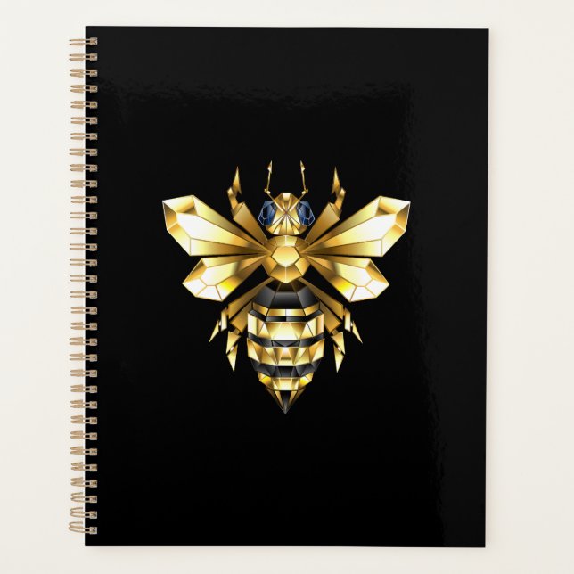 Faux Gold Foil Logo Bee Polygonal on Black Planner (Front)
