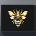 Faux Gold Foil Logo Bee Polygonal on Black Plaque<br><div class="desc">Gold, jewellery, polygonal bee with golden sparkling wings on black background. Polygonal style animal.Golden bee.</div>