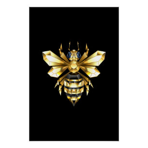 Faux Gold Foil Logo Bee Polygonal on Black Poster
