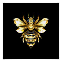 Faux Gold Foil Logo Bee Polygonal on Black