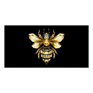 Faux Gold Foil Logo Bee Polygonal on Black Poster