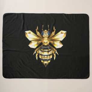 Faux Gold Foil Logo Bee Polygonal on Black Sherpa Blanket