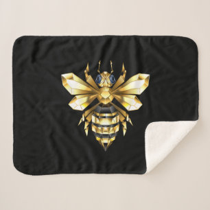 Faux Gold Foil Logo Bee Polygonal on Black Sherpa Blanket