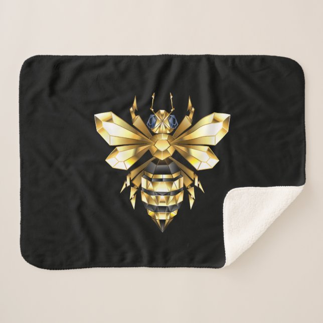 Faux Gold Foil Logo Bee Polygonal on Black Sherpa Blanket (Front (Horizontal))