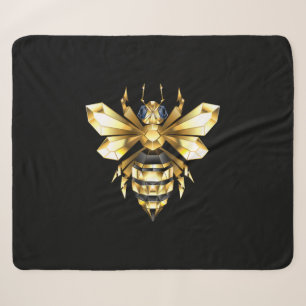 Faux Gold Foil Logo Bee Polygonal on Black Sherpa Blanket
