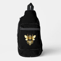 Faux Gold Foil Logo Bee Polygonal on Black