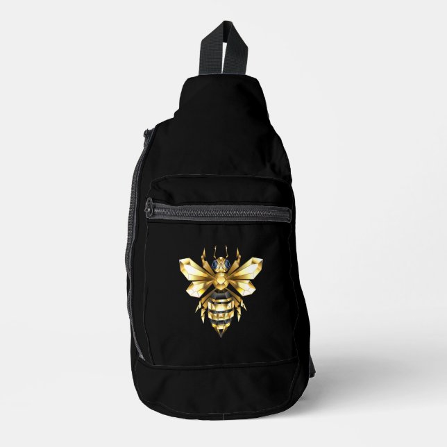 Faux Gold Foil Logo Bee Polygonal on Black Sling Bag (Front)