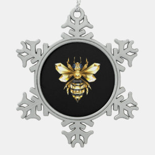Faux Gold Foil Logo Bee Polygonal on Black Snowflake Pewter Christmas Ornament