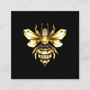 Faux Gold Foil Logo Bee Polygonal on Black Square Business Card