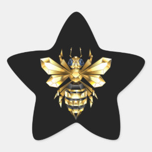 Faux Gold Foil Logo Bee Polygonal on Black Star Sticker