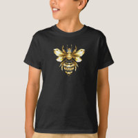 Faux Gold Foil Logo Bee Polygonal on Black