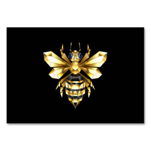 Faux Gold Foil Logo Bee Polygonal on Black Table Number