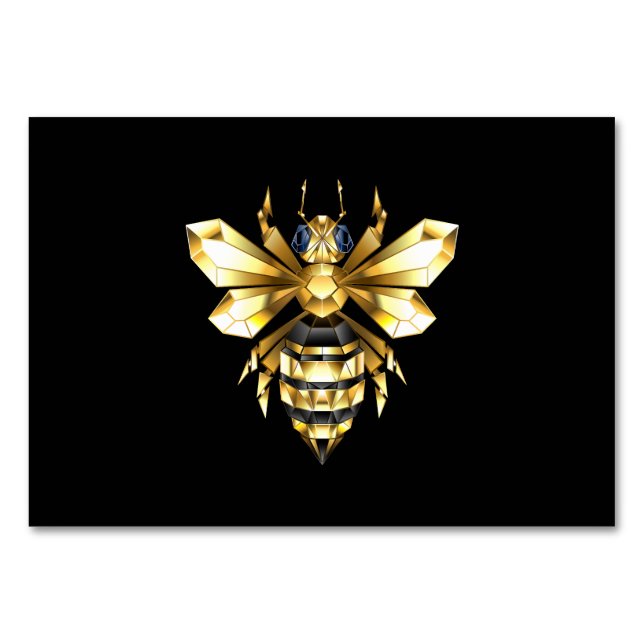 Faux Gold Foil Logo Bee Polygonal on Black Table Number (Front)