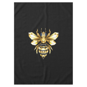 Faux Gold Foil Logo Bee Polygonal on Black Tablecloth