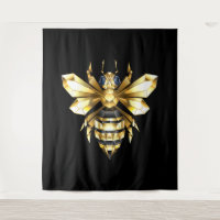 Faux Gold Foil Logo Bee Polygonal on Black