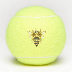 Faux Gold Foil Logo Bee Polygonal on Black Tennis Balls