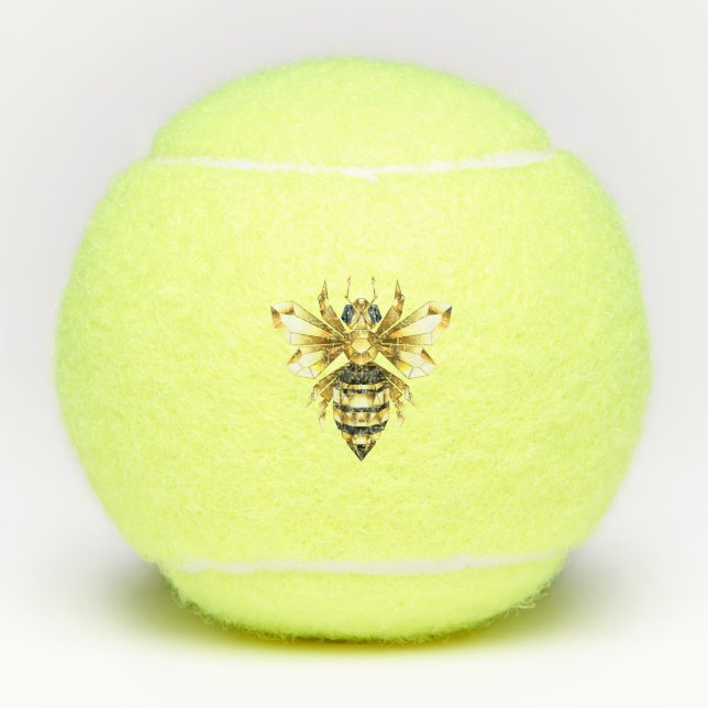 Faux Gold Foil Logo Bee Polygonal on Black Tennis Balls (Front)