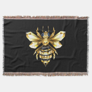 Faux Gold Foil Logo Bee Polygonal on Black Throw Blanket