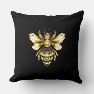 Faux Gold Foil Logo Bee Polygonal on Black Throw Pillow
