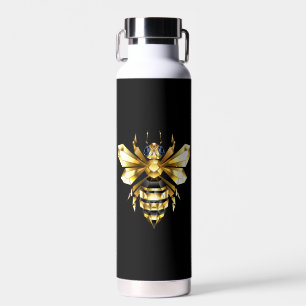 Faux Gold Foil Logo Bee Polygonal on Black Water Bottle