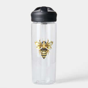 Faux Gold Foil Logo Bee Polygonal on Black Water Bottle
