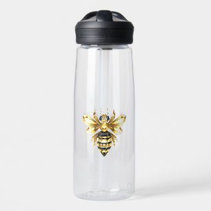 Faux Gold Foil Logo Bee Polygonal on Black Water Bottle