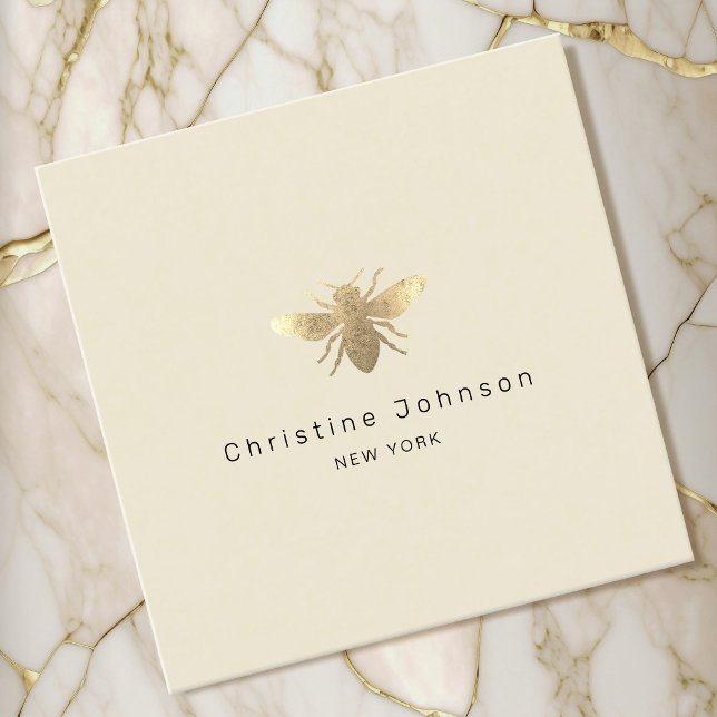 faux gold foil logo bee square business card (Creator Uploaded)