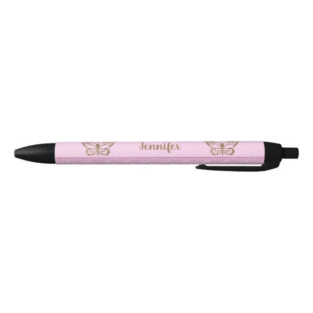 Faux Gold Foil Look Butterfly On Lavender Purple Black Ink Pen (Bottom)