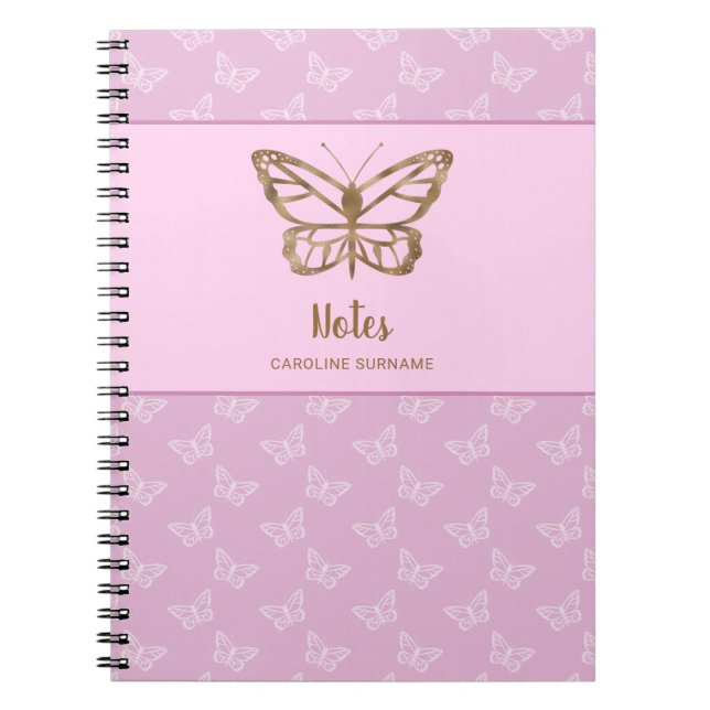 Faux Gold Foil Look Butterfly On Lavender Purple Notebook (Front)
