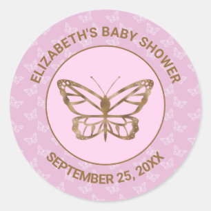 Faux Gold Foil Look Butterfly - Purple Baby Shower Classic Round Sticker
